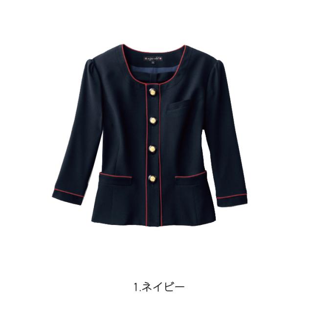 レディース ジャケット 春夏 ノーカラー パイピングデザイン ネイビー