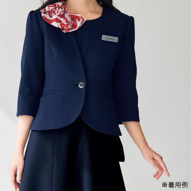 アンジョア レディース 七分袖 ノーカラー ジャケットストレッチ 透け