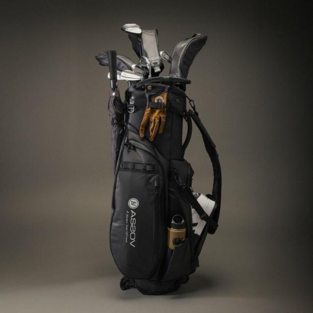 AS2OV アッソブ NYLON POLYCA CADDY BAG GOLF SERIES キャディーバッグ ゴルフシリーズ ラウンド ゴルフバッグ ゴルフ用品 5分割 収納 クッション 衝撃 スタンド 高級 多機能 利便性 BLACK