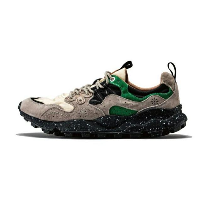Flower MOUNTAIN フラワー マウンテン YAMANO3 ヤマノ3 Beige/Green スニーカー シューズ 靴 メンズ アウトドア ウォーキング 厚底 レザー ナイロン eva 素材 紐 ひも ゴム 結ばない 履きやすい カジュアル 抗菌 防臭 吸湿 26.5 27.5 28 ブラック ベージュ 黒 緑 BJ-FM63093