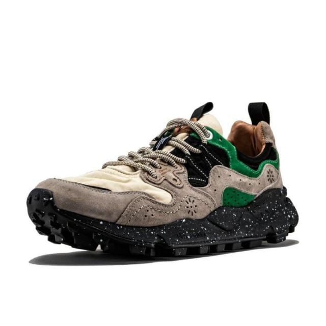 Flower MOUNTAIN フラワー マウンテン YAMANO3 ヤマノ3 Beige/Green スニーカー シューズ 靴 メンズ アウトドア ウォーキング 厚底 レザー ナイロン eva 素材 紐 ひも ゴム 結ばない 履きやすい カジュアル 抗菌 防臭 吸湿 26.5 27.5 28 ブラック ベージュ 黒 緑 BJ-FM63093