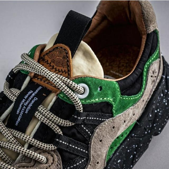 Flower MOUNTAIN フラワー マウンテン YAMANO3 ヤマノ3 Beige/Green スニーカー シューズ 靴 メンズ アウトドア ウォーキング 厚底 レザー ナイロン eva 素材 紐 ひも ゴム 結ばない 履きやすい カジュアル 抗菌 防臭 吸湿 26.5 27.5 28 ブラック ベージュ 黒 緑 BJ-FM63093