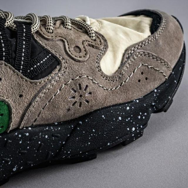 Flower MOUNTAIN フラワー マウンテン YAMANO3 ヤマノ3 Beige/Green スニーカー シューズ 靴 メンズ アウトドア ウォーキング 厚底 レザー ナイロン eva 素材 紐 ひも ゴム 結ばない 履きやすい カジュアル 抗菌 防臭 吸湿 26.5 27.5 28 ブラック ベージュ 黒 緑 BJ-FM63093