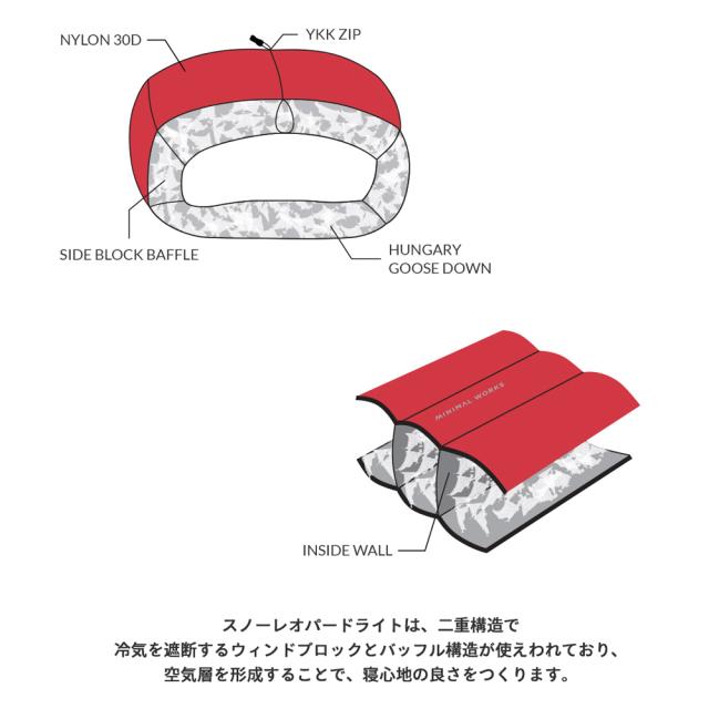 MINIMAL WORKS (ミニマルワークス) SNOW LEOPARD LIGHT sleeping bag-Red スノーレオパード / シュラフ 寝袋 寝具 マミー型 マット キャンプ キャンプ用品 アウトドア アウトドア用品 山 森 コンパクト 圧縮 高級 高品質 保温 軽量 超軽量 冬 レッド MGSL-SL100-GO0RE_6