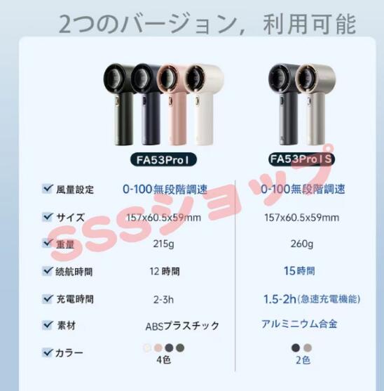 最新型手持ち扇風機 5000mAh 0~100無段階調速 液晶ディスプレイ長時間