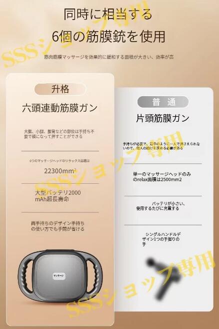 6頭 マッサージガン 筋膜リリースガン マッサージ器 9段階強度調整 全身ケア用 ハンディ振動マシーン 振動ケア 多機能 充電式_4