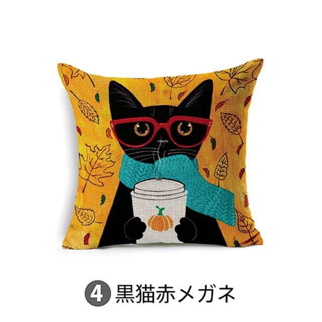 猫　クッションカバー　リネン　裏無地　現代アニメ風　18