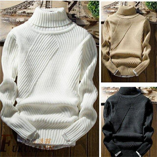 メンズトップス メンズニット、セーター タートルネック ハイネック ケーブル編み リブ編み 無地 長袖ニット カップル　インスタ大人気　オーバーサイズの通販は 5,121円