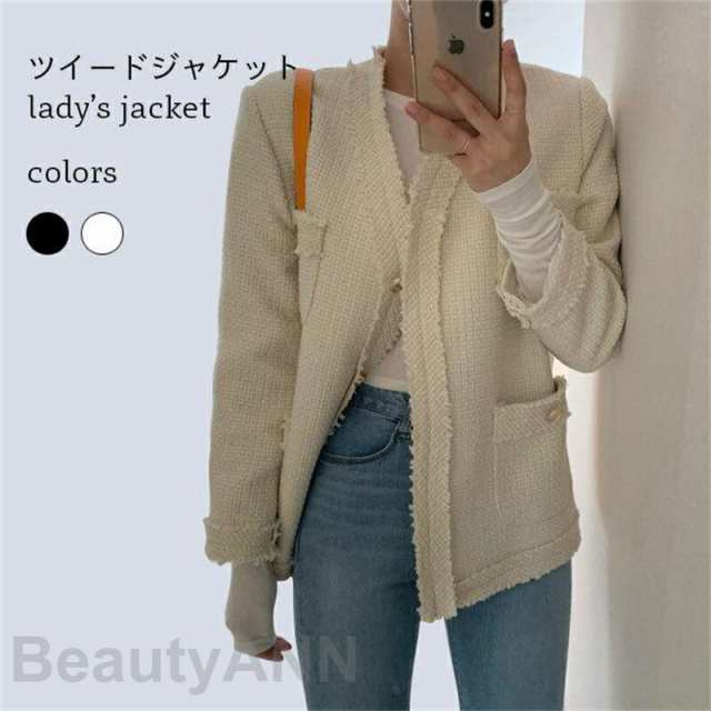ツイード ジャケット 春 レディース ショートコート キレイめ ノーカラー レトロ 秋 コート ツイードジャケット ピーコート 母の日 プレゼントの通販は