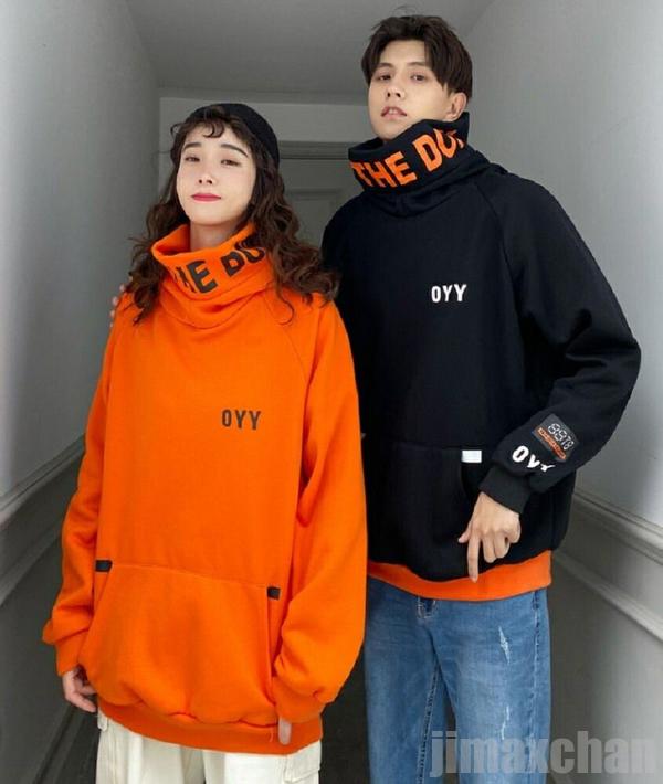 新生活 気楽 パーカー OYYビッグフードパーカー ブラックorオレンジ 韓国ファッション パーカー おしゃれ 服 フード付き ペア カップル 服 メンズ レディース ユニセックス お揃い
