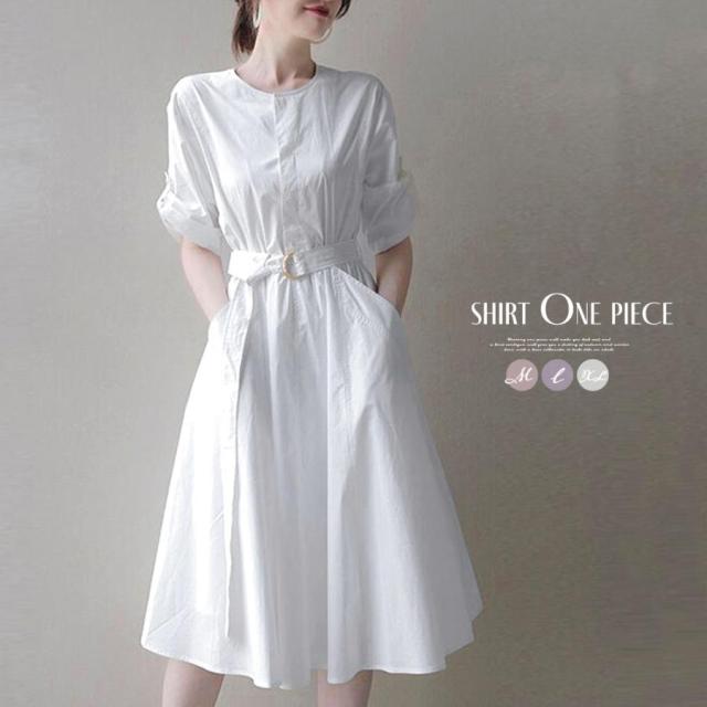 半袖シャツワンピース クールネック韓国風 バレンタイン プレゼントの通販は