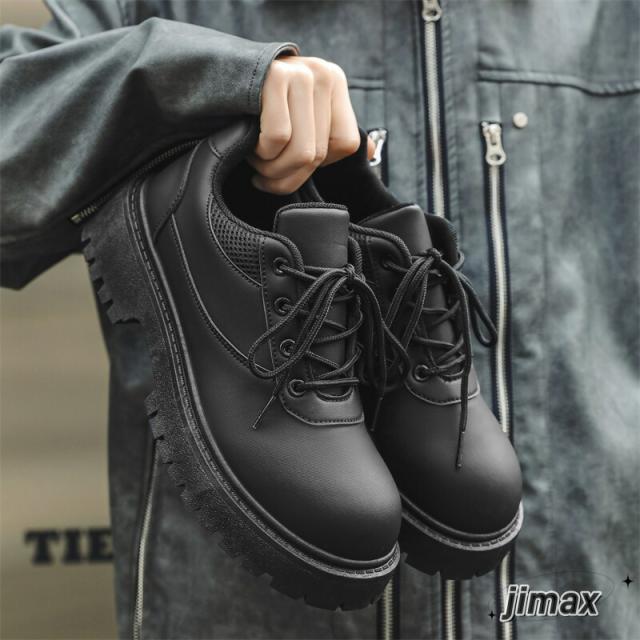 男性用 オールシーズン レースアップ 無地 シューズ アウトドア 厚底 作業靴 ファッション 新作 ブラック 幅広 靴の通販は 5,459円