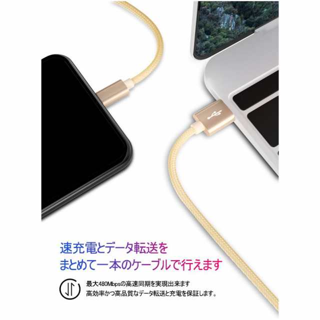 充電ケーブル ライトニング iPhone lightning Type-C 長さ 3m充電器 断線防止 急速充電 アイフォン 5color  ナイロン編み スマホの通販はau PAY マーケット - YK SHOP