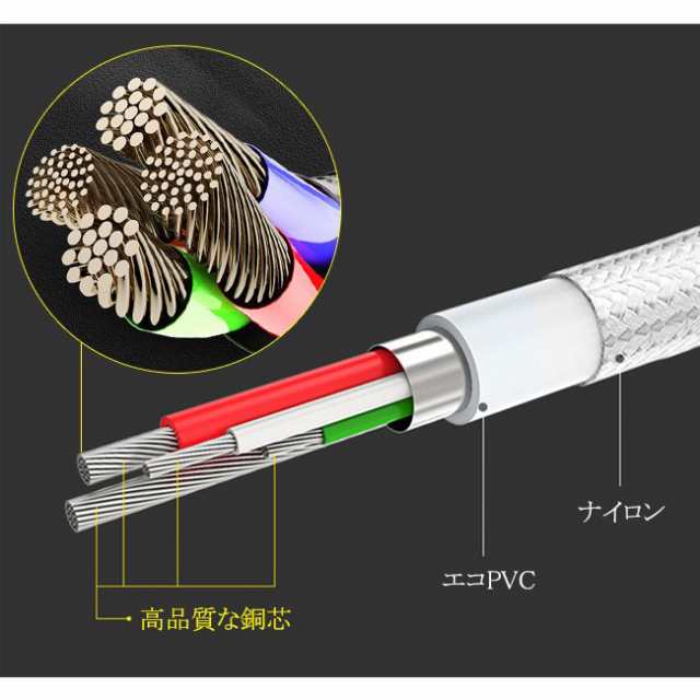 充電ケーブル ライトニング iPhone lightning Type-C 長さ 3m充電器 断線防止 急速充電 アイフォン 5color  ナイロン編み スマホの通販はau PAY マーケット - YK SHOP