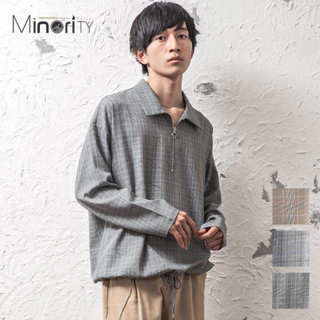 シャツ メンズ グレンチェック ハーフジップ チェック ジップ プルオーバー シャツ 長袖 チェック柄 春服 春 夏服 Hit Dの通販はau Pay マーケット Minority メンズセレクトショップ