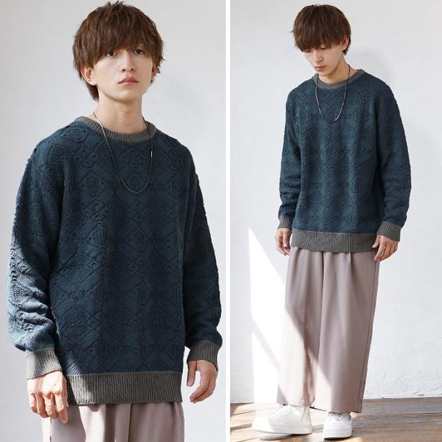 立体編みで魅せるニット】オーバーサイズ ニット メンズ ビッグ 立体編みで魅せるニット】オーバーサイズ ニット メンズ ビッグ