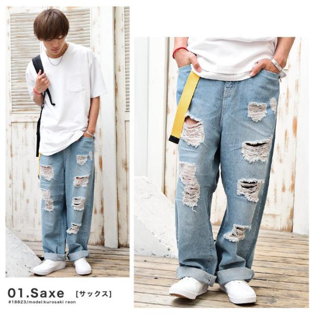 オークション に関して 腰 ダメージ デニム ワイド パンツ Tsuchiyashika Jp