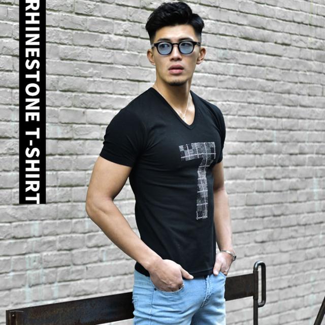 ラインストーン Tシャツ メンズ Tシャツ 半袖 半袖tシャツ Vネック チェック ブラック ホワイト 黒 白 お洒落 トップス 新作 物 服 夏 夏の通販はau Pay マーケット Joker
