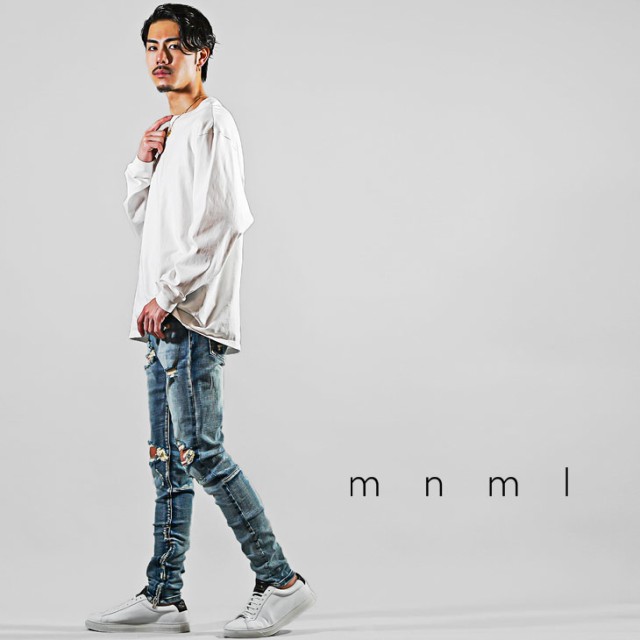 【mnml ミニマル】スキニーパンツ スキニー メンズ スキニーデニム スキニージーンズ ダメージスキニー クラッシュスキニー 裾ジップ ス