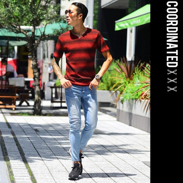 Vネックtシャツ メンズ 半袖 半袖tシャツ Vネック ニット サマーニット カットソー 無地 グラデーション ストレッチ Xl Ll おしゃれ カッの通販はau Pay マーケット Joker