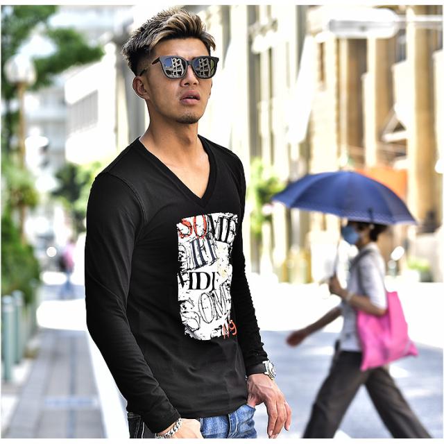 Tシャツ メンズ 長袖 長袖tシャツ ロンt Vネック プリント オラオラ系 おしゃれ お洒落 ビター系 かっこいい T シャツ メンズ 服 ブランの通販はau Pay マーケット Joker