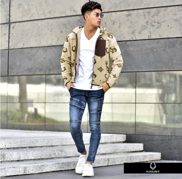 ボアジャケット メンズ ジャケット ボア ボアブルゾン ベージュ ブランド アウター モノグラム 白 ホワイト 韓国 ストリート カジュアル の通販はau Pay マーケット Joker