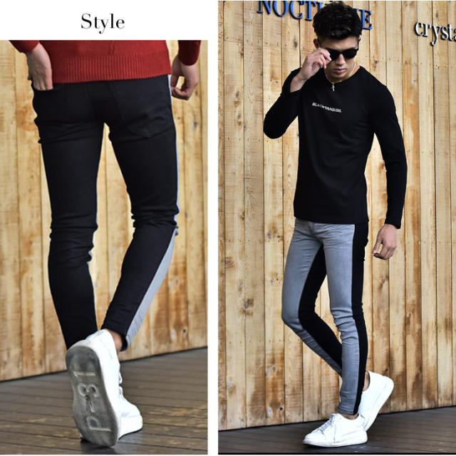 スキニーパンツ メンズ ブルー ブラック 黒 スキニー ジーンズ スキニーデニム ブランド 加工 ストリート ファッション ストレッチ スキの通販はau Pay マーケット Joker