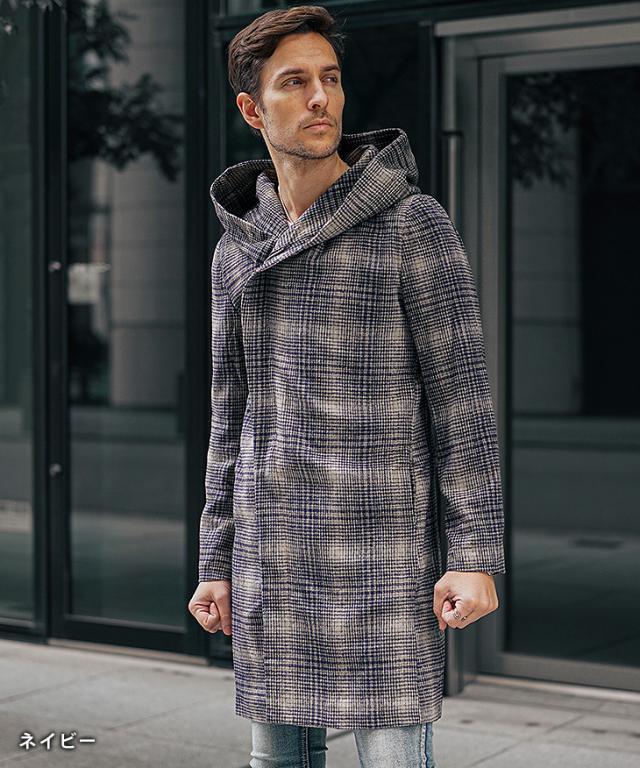 ぷ*ま様 新品未使用　ブランベール チェック柄フード付きコート　サイズ40 コート メンズ ブランド カジュアル 40代 ビジネスコート チェック
