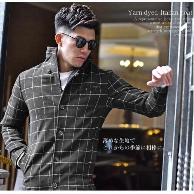 コート メンズ ロング ロングコート 春新作 春物 春服 ブランド イタリアンカラーコート チェック グレンチェック 千鳥柄 千鳥格子 ヘリの通販はau Pay マーケット Joker