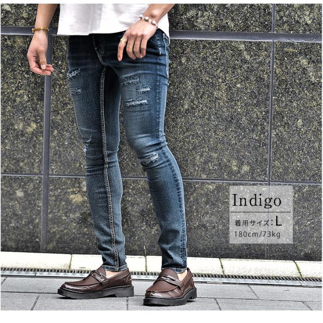 スキニー メンズ デニムパンツ ボトムス パンツ 夏新作 スキニーデニム ジーパン ジーンズ ダメージ 細い 細め タイト 黒 ブラック 黒スの通販はau Pay マーケット Joker