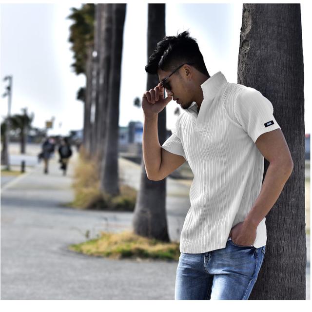 ポロシャツ メンズ 半袖 夏新作 ブランド おしゃれ 襟 立て イタリアンカラー シャツ ポロシャツ 薄手 白 黒 ホワイト ブラック マッチョの通販はau Pay マーケット Joker