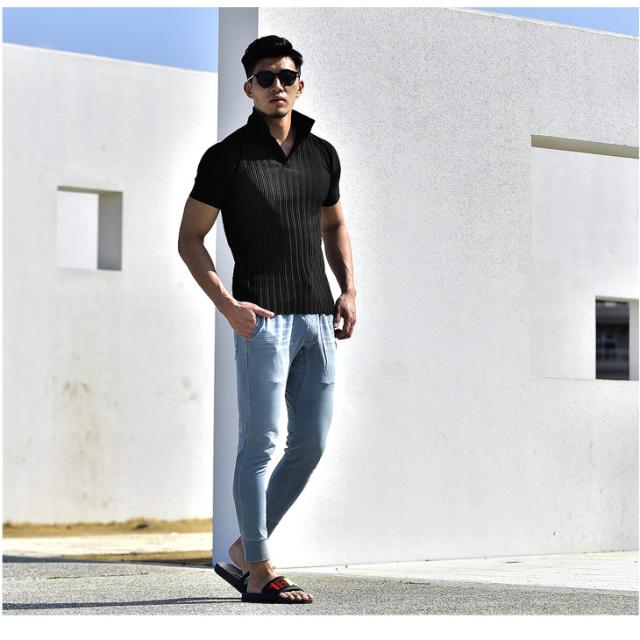 ポロシャツ メンズ 半袖 夏新作 ブランド おしゃれ 襟 立て イタリアンカラー シャツ ポロシャツ 薄手 白 黒 ホワイト ブラック マッチョの通販はau Pay マーケット Joker