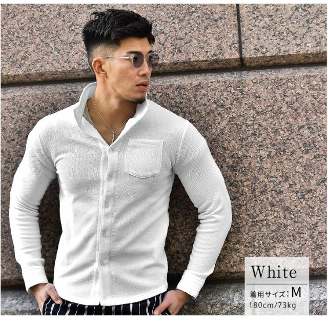 シャツ メンズ 夏新作 長袖 長袖シャツ おしゃれ フォーマル スタンドカラー 白 トップス カジュアル ホワイト ワイドカラー カッコイイ の通販はau Pay マーケット Joker