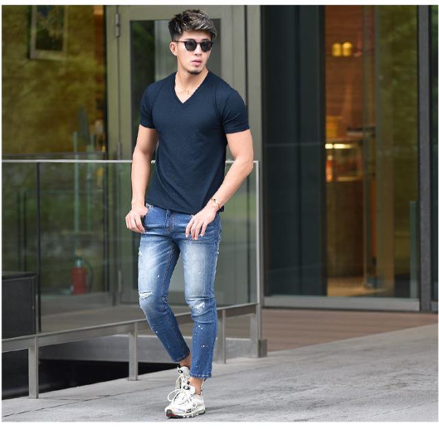 Tシャツ メンズ Vネック 半袖 カットソー ストレッチ 無地 夏 夏服 夏物 キレイめ ちょいワル タイト マッチョ ちょいワル 細身 お洒落 の通販はau Pay マーケット Joker