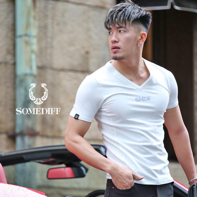 Tシャツ メンズ Vネックtシャツ 半袖 ブランド カットソー タイト 細め ラインストーン 無地 オシャレ 大きいサイズ Ll Xl Xxl マッチョ の通販はau Pay マーケット Joker