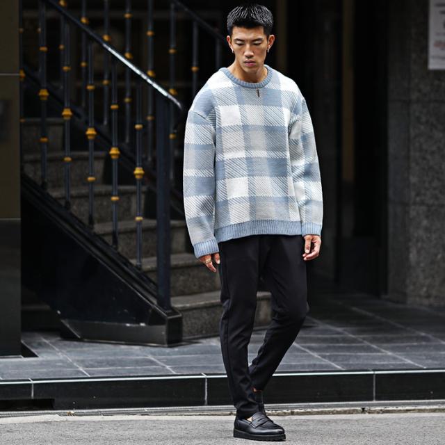 ニット セーター 長袖 メンズ クルーネック アクリル ナイロン 伸縮性 起毛 暖かい 厚手 ゆったり パティ ケーブル編みアクリルVネック・クルーネック長袖ニットTシャツ ニット