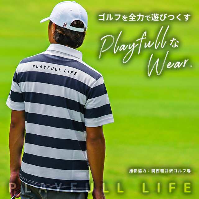 【DIVINER GOLF】ゴルフウェア メンズ ポロシャツ 半袖 ボーダー 速乾 半袖ポロシャツ メンズ ゴルフ おしゃれ ボタンダウン ネイビー  ホ｜au PAY マーケット