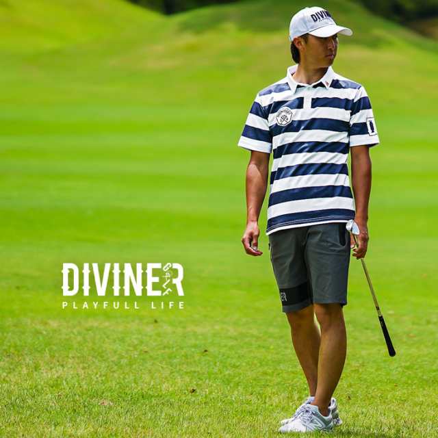 DIVINER GOLF】ゴルフウェア メンズ ポロシャツ 半袖 ボーダー 速乾