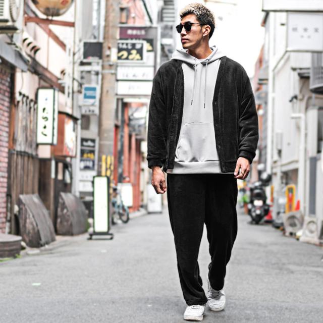 セットアップ メンズ フリース カーディガン メンズ 冬 セットアップ