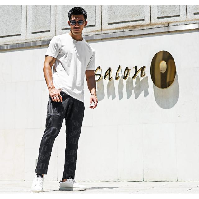 テーパードパンツ メンズ ストレッチ パンツ メンズ サイドライン イージーパンツ メンズ 総柄 ボトムス メンズ ブランド ポンチ素材 ロゴ スリム 総柄 スキニー 細身 春 春服 春物 メンズファッション お兄系 オラオラ系 ちょいワル ラグスポ_6