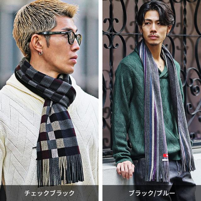 させがわタケル　GG総柄　マフラー　メンズ　ブラック　グレー　ウール 楽天市場】ウール カシミヤ ニット マフラー メンズ ブラック