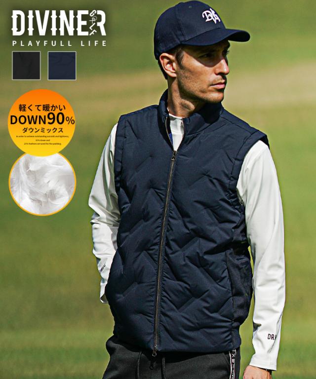【DIVINER GOLF】 ゴルフウェア メンズ ダウンベスト アウター ブルゾン 防寒 保温 蓄熱 スタンドカラー ダウン メンズ ベスト 冬用 圧着キルト 上着 ゴルフ用 大きいサイズ XL XXL ジョーカー ゴルフ ディバイナーゴルフ JOKER