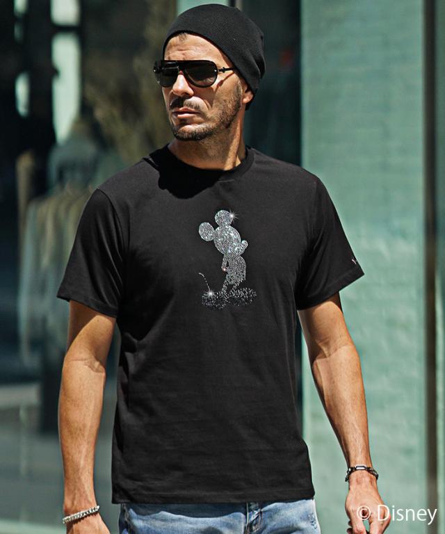 【Disney(ディズニー)】 ミッキーマウス デザインTシャツ メンズ ラインストーン Tシャツ メンズ ブランド ウノピゥウノウグァーレトレ リラックス 夏 新作 半袖