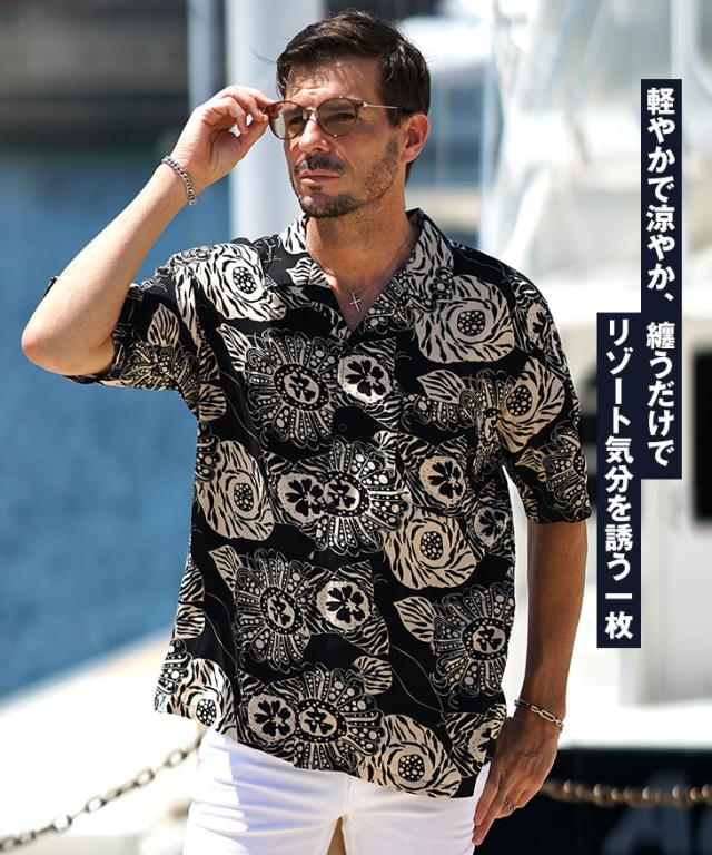 半袖シャツ メンズ オープンカラー 柄シャツ メンズ 半袖 夏用 羽織り