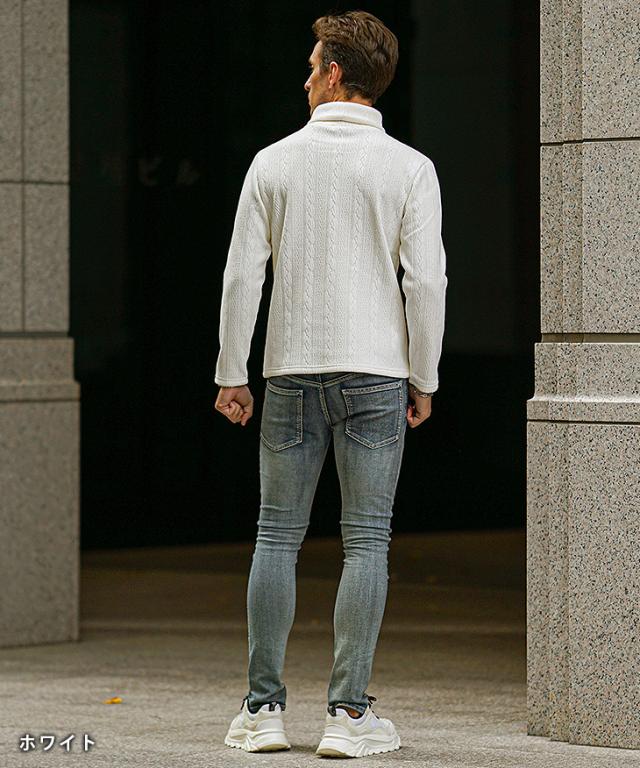 長袖Tシャツ メンズ タートルネック モール ニットソー ケーブル柄 ニット Tシャツ 長袖 タートル ロンT インナーTシャツ ブラック ホワイト ワイン 起毛 秋冬 新作 メンズファッション 冬 ちょいワル オラオラ系 JOKER ジョーカー_9
