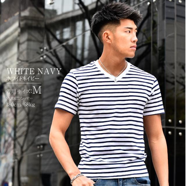 Tシャツ メンズ 半袖 半袖tシャツ Vネック お洒落 オシャレ カットソー ボーダー シンプル 夏 夏服 夏物 夏新作 夏 服 物 キレイ目 シンの通販はau Pay マーケット Joker