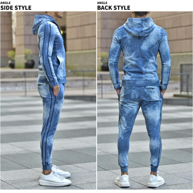セットアップ メンズ ブランド ジョガーパンツ パーカー スウェット 上下セット スウェットデニム タイダイ ムラ柄 ブリーチ ライン ライの通販はau Pay マーケット Joker