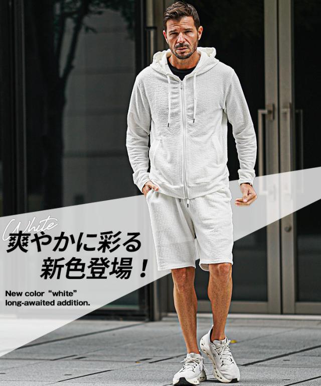 セットアップメンズ 白いハーフパンツ 夏 セットアップパーカー