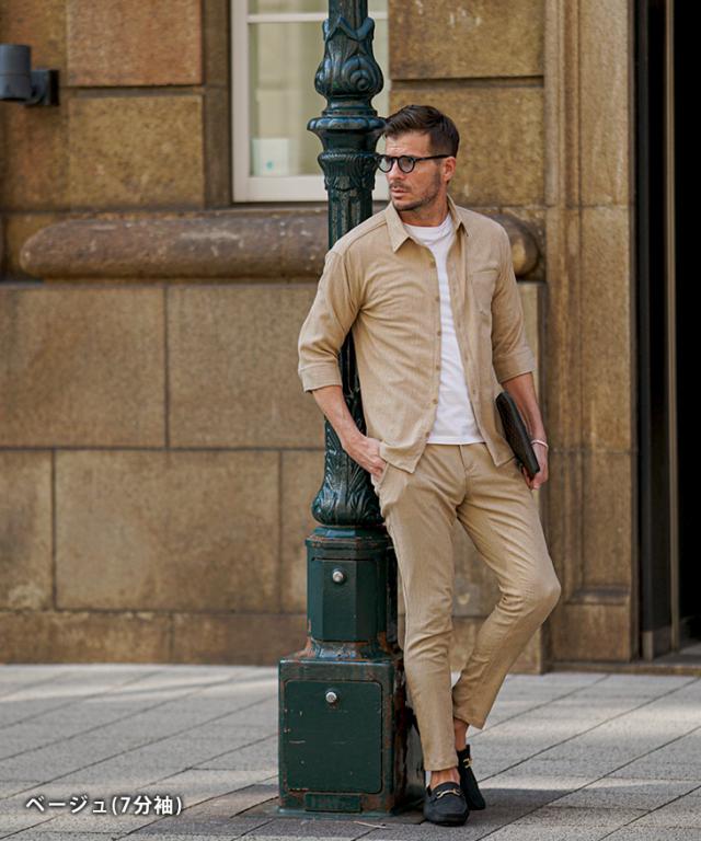 セットアップ メンズ カジュアル 7分袖 長袖 シャツ メンズ