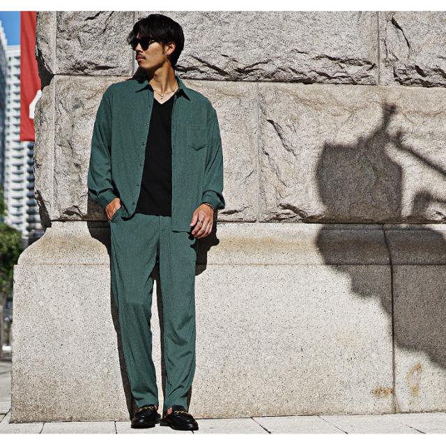 セットアップ メンズ ブランド ワイドパンツ メンズ 長袖シャツ メンズ